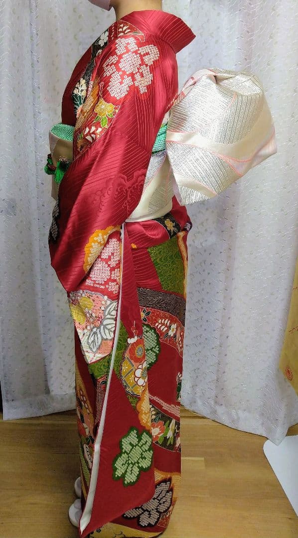 正絹中振袖・長襦袢・帯（帯揚げ/帯締め）フルセット/特殊包装袋付