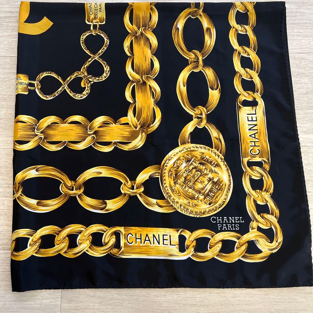 美品】CHANELシャネル スカーフ チェーンモチーフ シルク