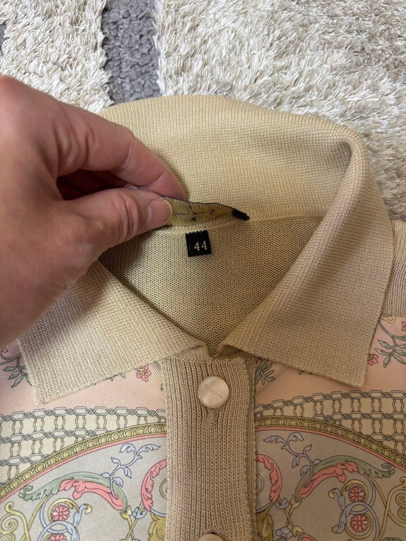 ETRO シルクとレーヨン長袖ポロシャツ ベージュ44サイズ