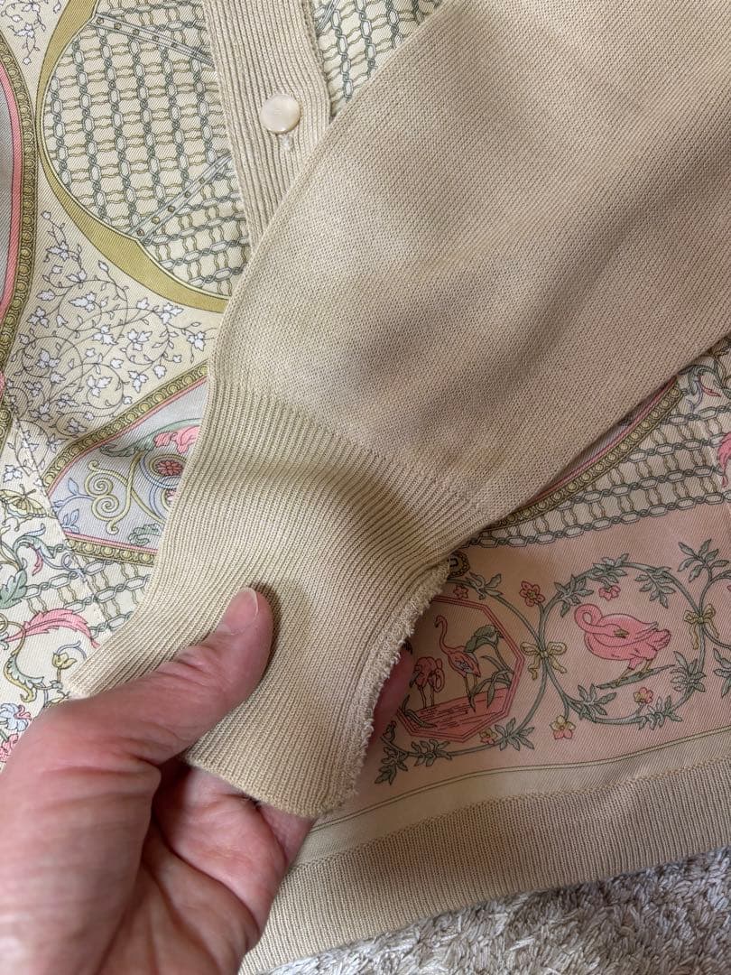 ETRO シルクとレーヨン長袖ポロシャツ ベージュ44サイズ