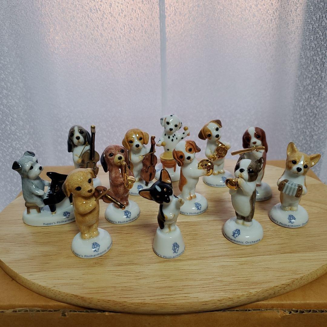 セトクラフト 陶器 子犬オーケストラ 12体セット 敷板・犬種と楽器名の