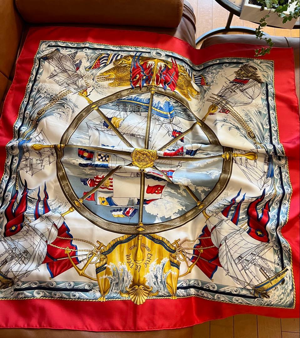 エルメススカーフ カレ90 朱赤ヨット帆柄