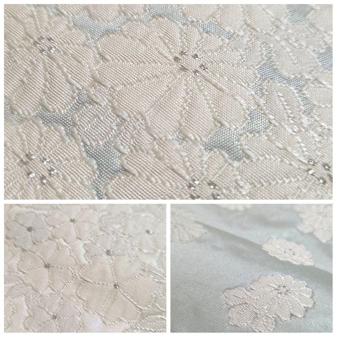 A5◆着物くつろぎ 菊に桜模様 銀糸 白 六通 正絹 フォーマルな袋帯