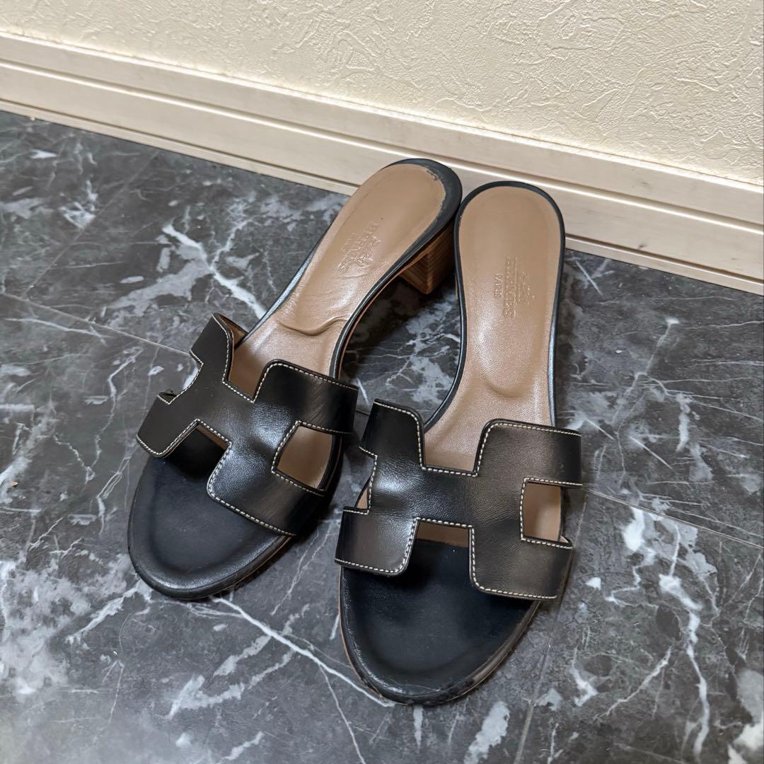 エルメス　オアジス　サンダル　保存袋付き　36.5黒　ブラック