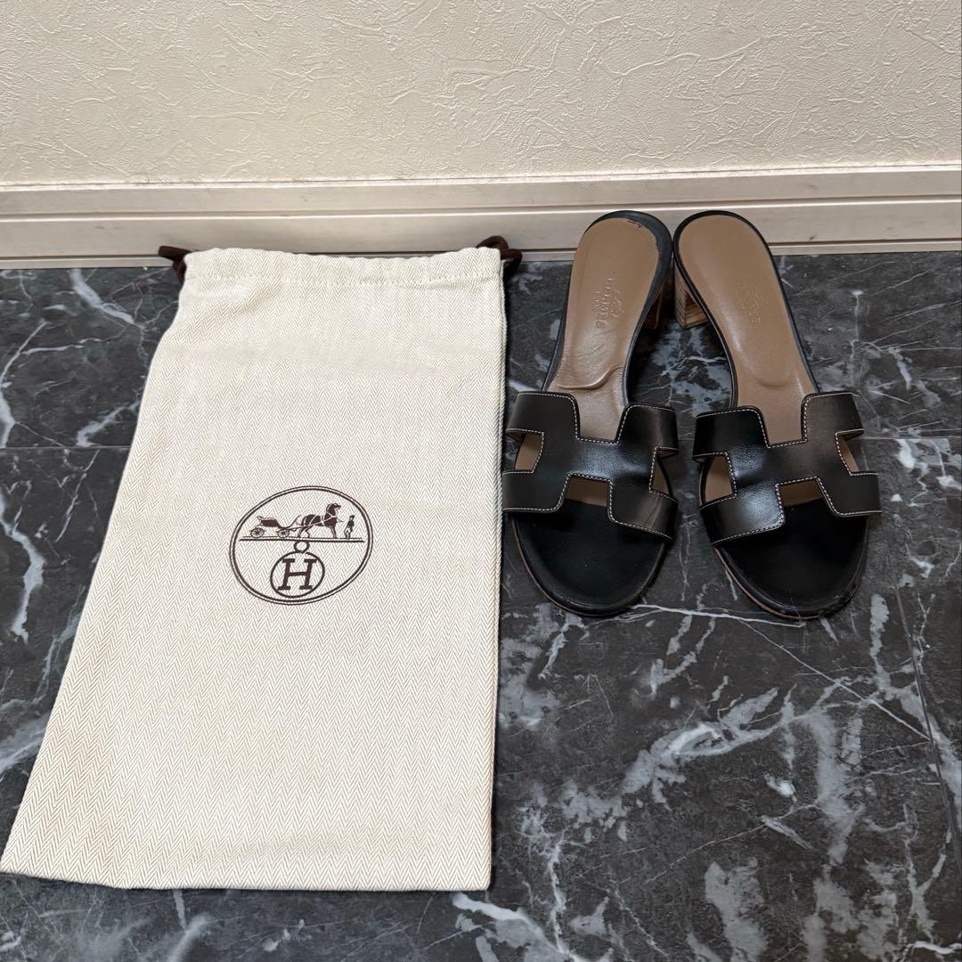 エルメス　オアジス　サンダル　保存袋付き　36.5黒　ブラック