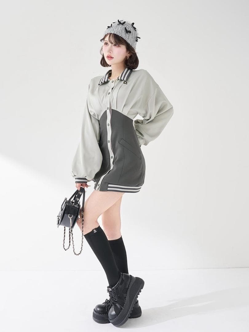 F 入手困難 新品 Darich ドルマンスリムスカジャンミニワンピース グレー