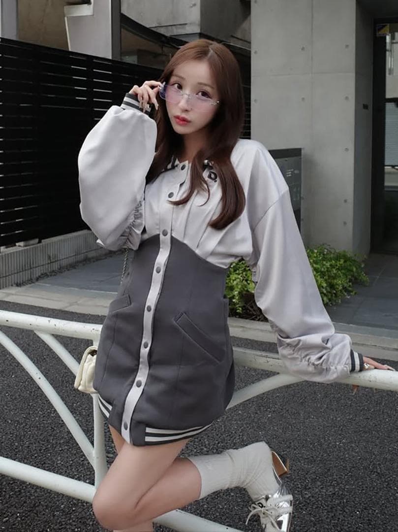 F 入手困難 新品 Darich ドルマンスリムスカジャンミニワンピース グレー