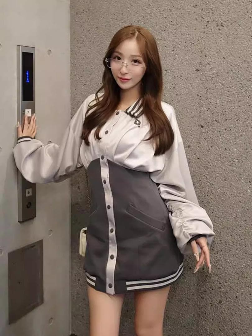 F 入手困難 新品 Darich ドルマンスリムスカジャンミニワンピース グレー