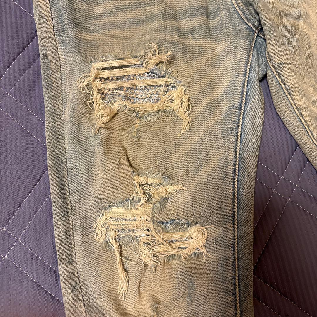 mnmlスキニーデニムサイズ32 ラインストーン オンライン アウ