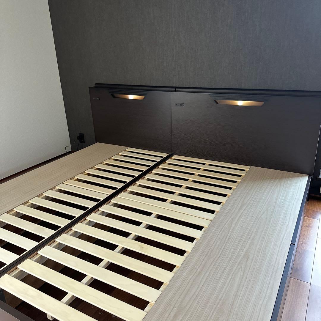 フランスベッド ベッドフレーム セミダブル+シングル 引出 ライト コンセント