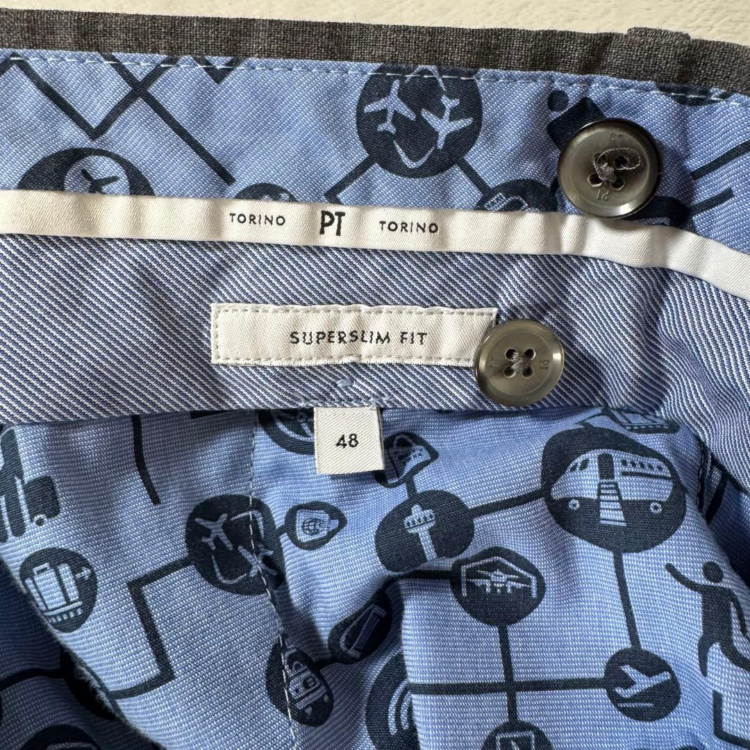 美品 PT TORINO スラックス グレー スリムストレッチ 48