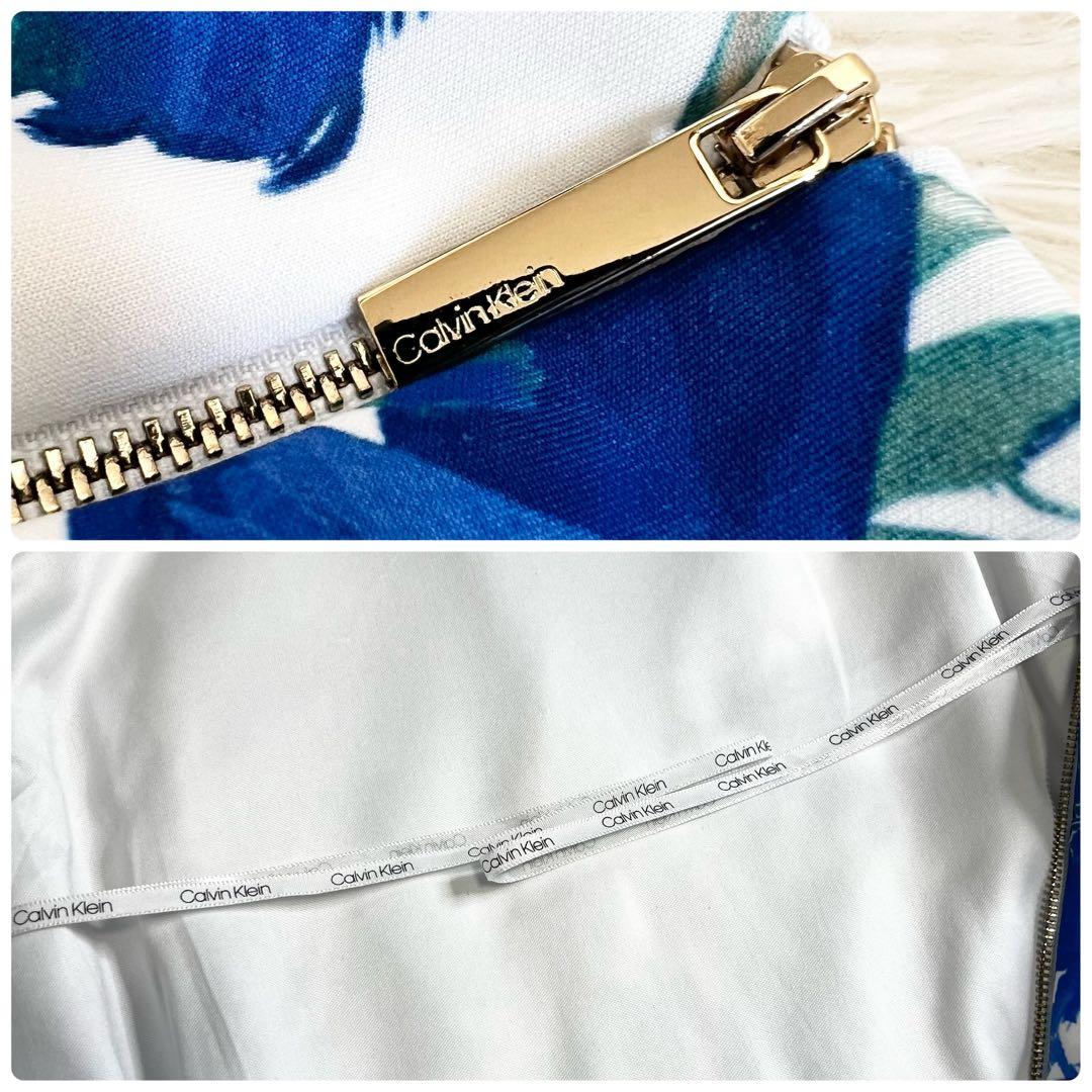 【希少】極美品✨カルバンクライン ドレスワンピース 花柄 大きいサイズ 白 青