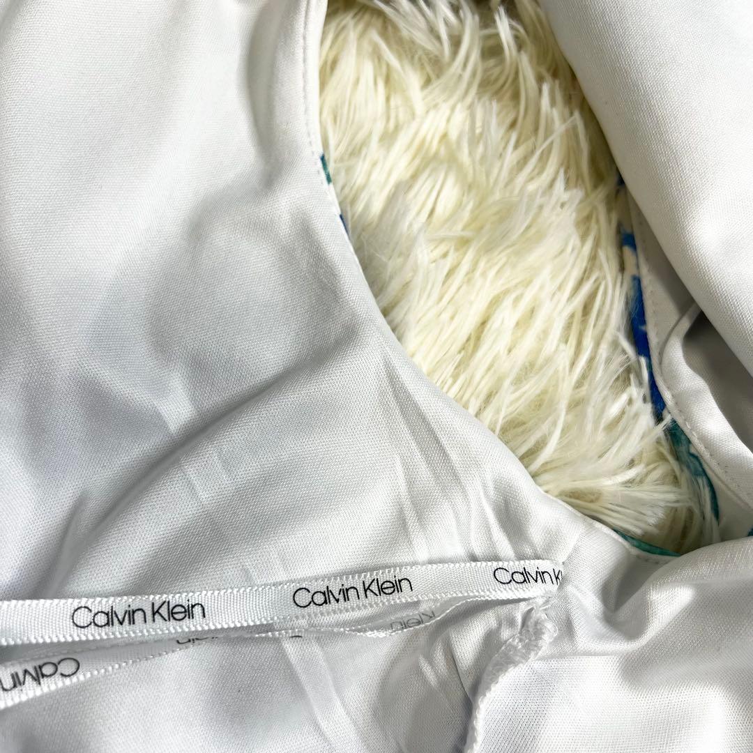 【希少】極美品✨カルバンクライン ドレスワンピース 花柄 大きいサイズ 白 青