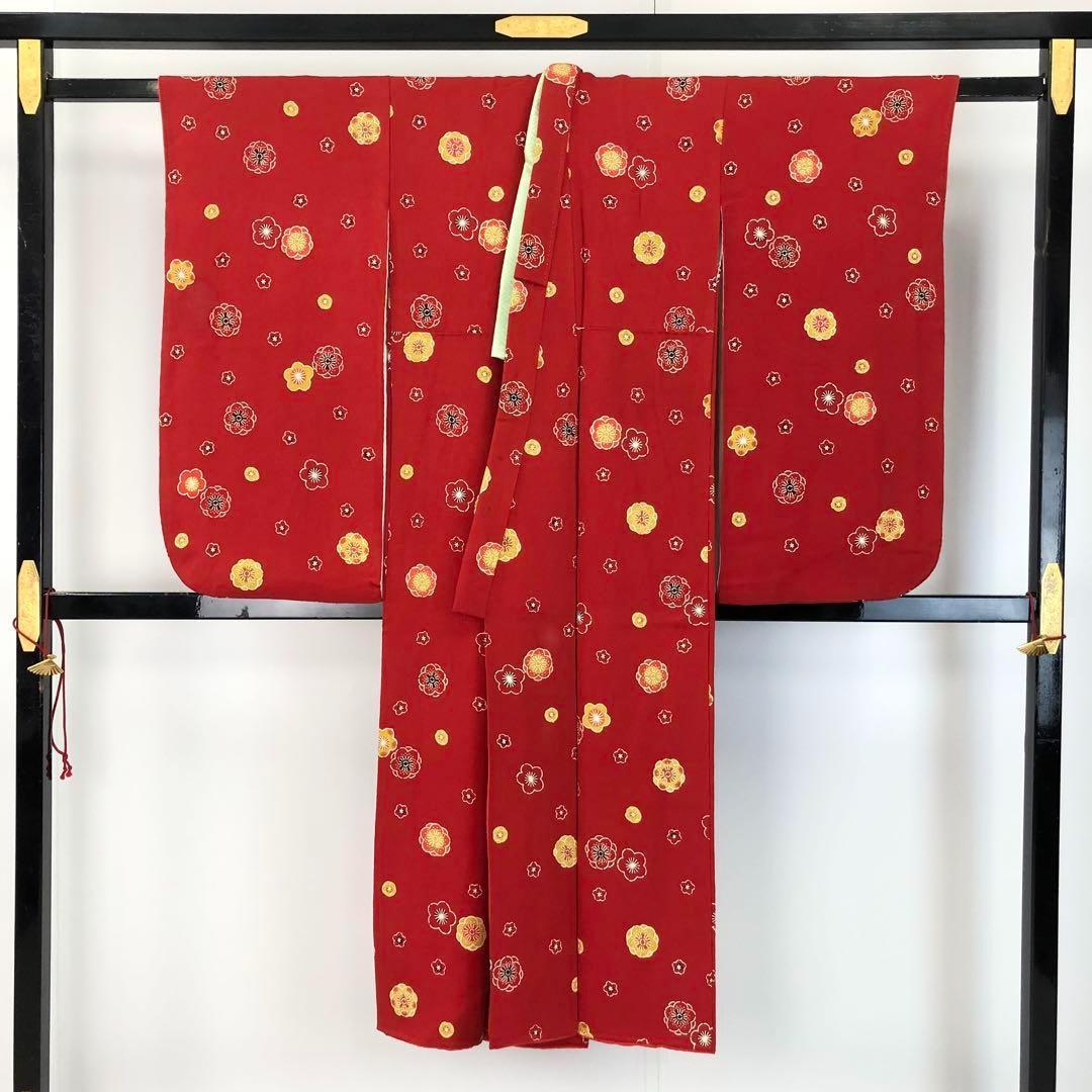 子供着物 ハーフ成人式 七五三 7歳 型染 梅の花 縮緬 CK-7350