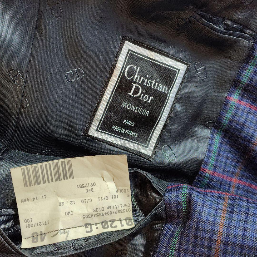 フランス製　クリスチャンディオール　ムッシュ　テーラードジャケット　チェック柄