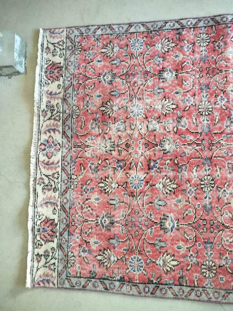 大判/シャビーレッドのサークルフラワー柄 ヴィンテージトルコラグNo