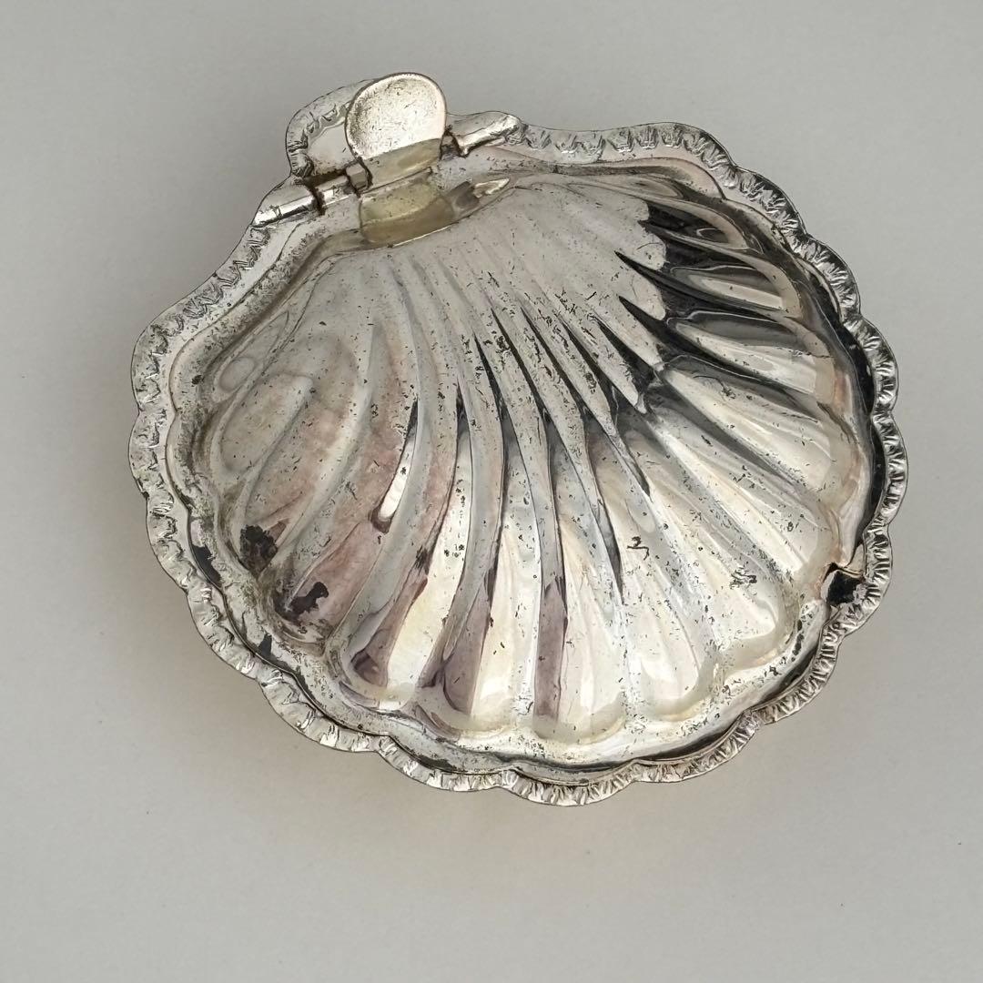 【フランス】シェル バターディッシュ ヴィンテージ ガラスプレート付き メタル