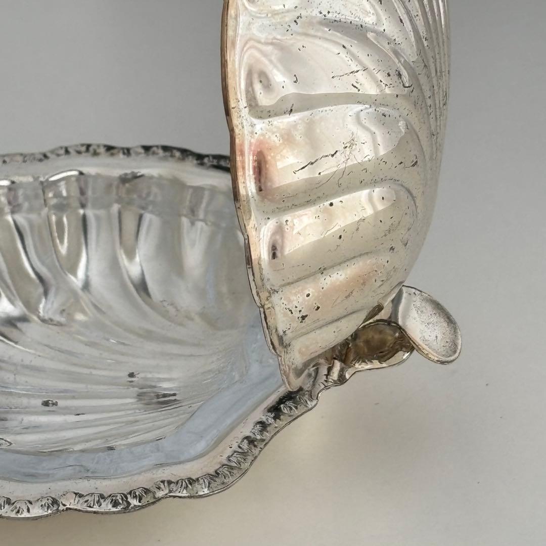 【フランス】シェル バターディッシュ ヴィンテージ ガラスプレート付き メタル