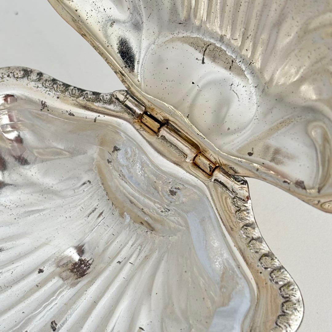 【フランス】シェル バターディッシュ ヴィンテージ ガラスプレート付き メタル