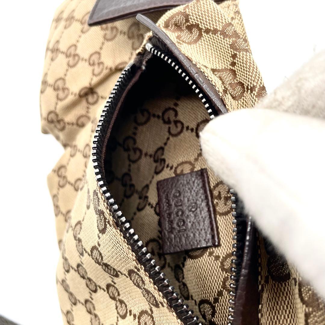 極美品✨グッチ ボディバッグ GG キャンバス レザー ウエストバッグ ブラウン