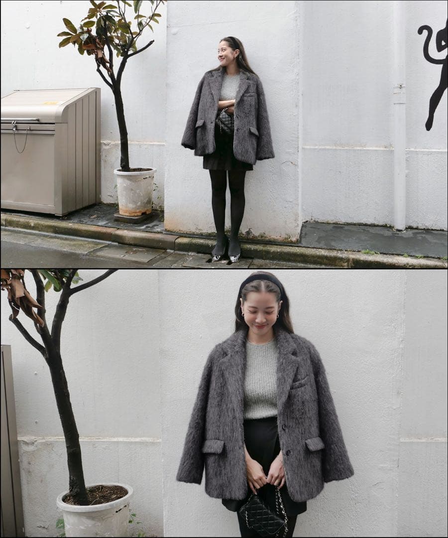 新品タグ付き】basement online モヘアシャギージャケットコート