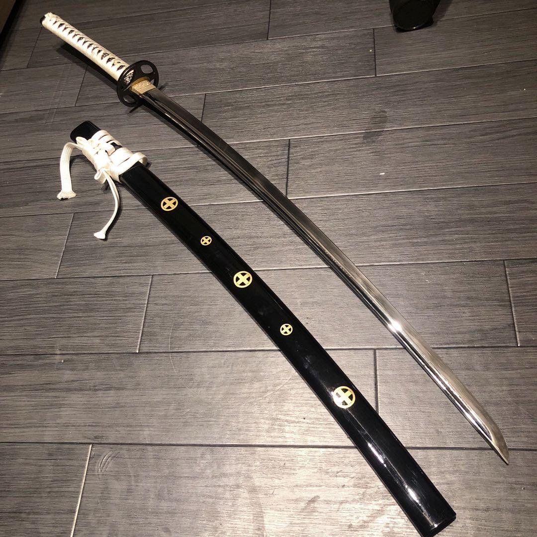 高級模造刀　樋有刀身 白拵え　居合刀　太刀　本格模造刀　紋様入り鞘