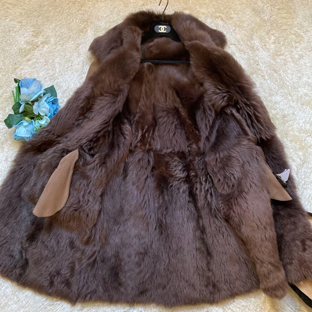 華麗✨ ジョゼフ 羊革 リアルムートンコート　36 M ブラウン 茶　女優襟