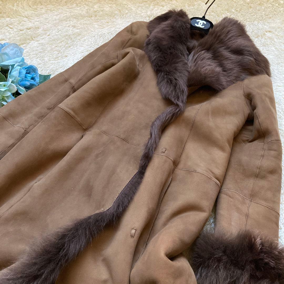 華麗✨ ジョゼフ 羊革 リアルムートンコート　36 M ブラウン 茶　女優襟