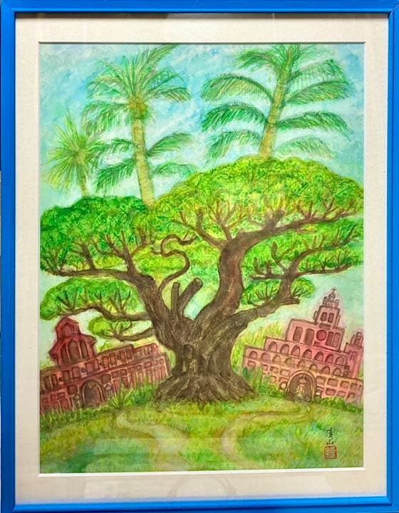 南国大樹桃色邸庭図