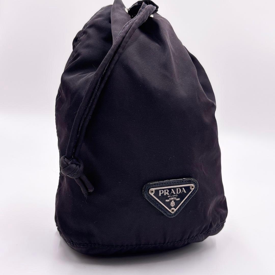 極美品 PRADA 巾着ポーチ三角ロゴ ヴィンテージ ナイロン パープル