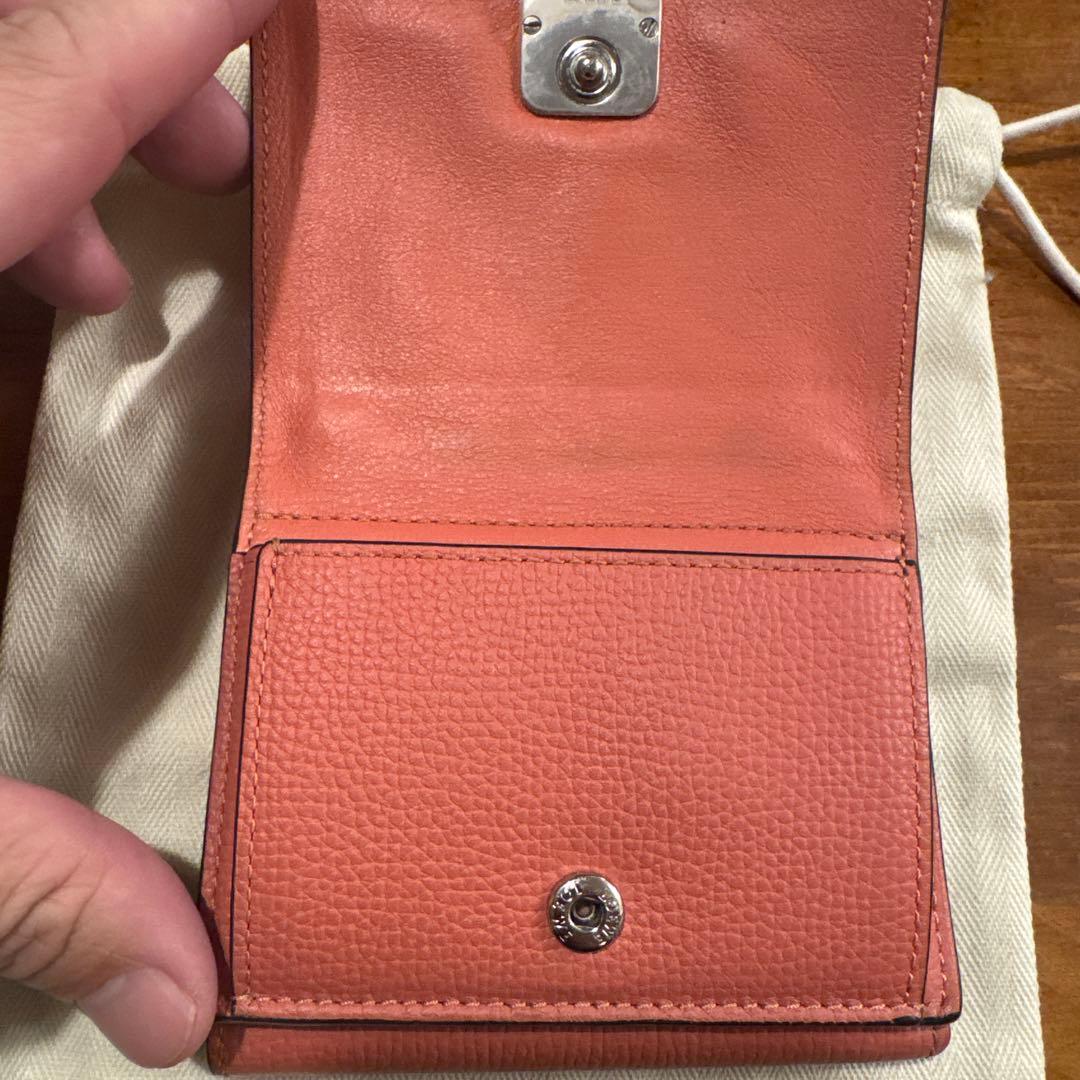 レザー製三つ折り財布 ピンク