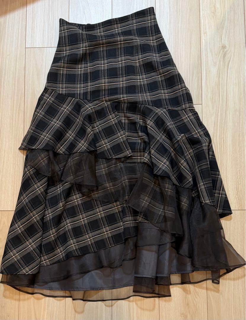 MERCURYDUO 異素材使いティアードスカート M チャコールグレー