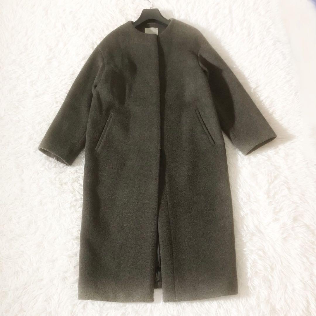 美品 イエナ ラムウールノーカラーコート 小さいサイズ ベージュ XS