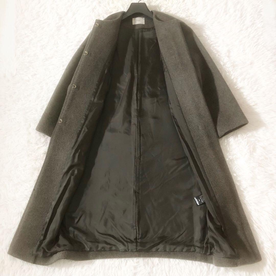 美品 イエナ ラムウールノーカラーコート 小さいサイズ ベージュ XS