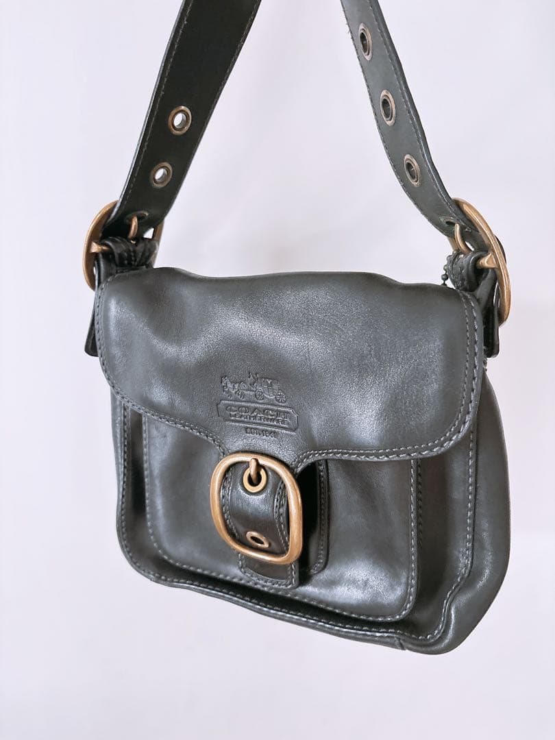 【希少品】COACH 黒 レザー バッグ 定価5万 オールドコーチ レア レトロ