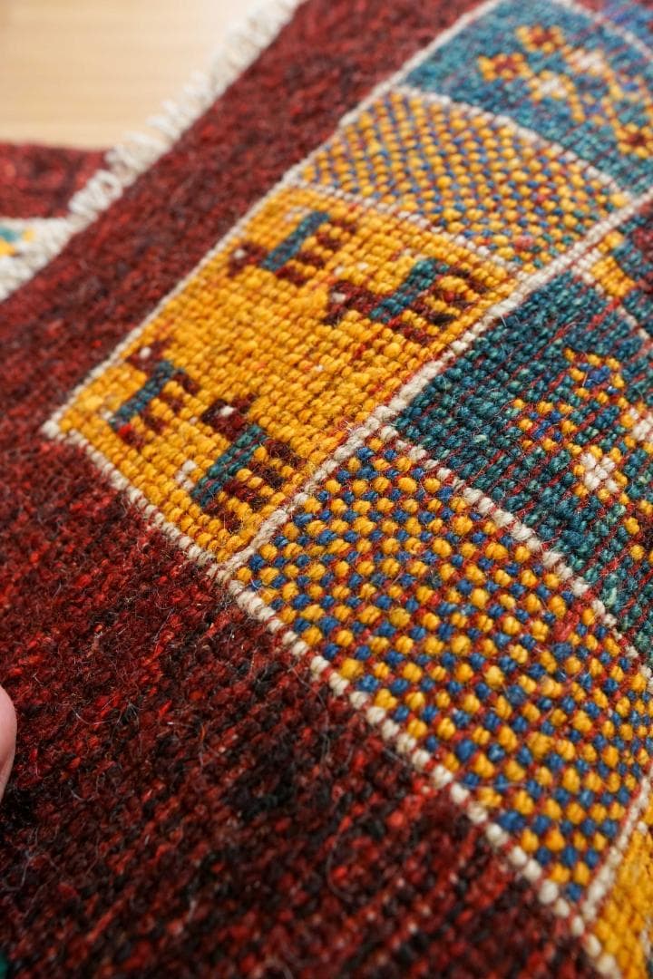 75×52cm ペルシャ絨毯 手織りギャッベ アマレ族 トライバルラグ ギャベ