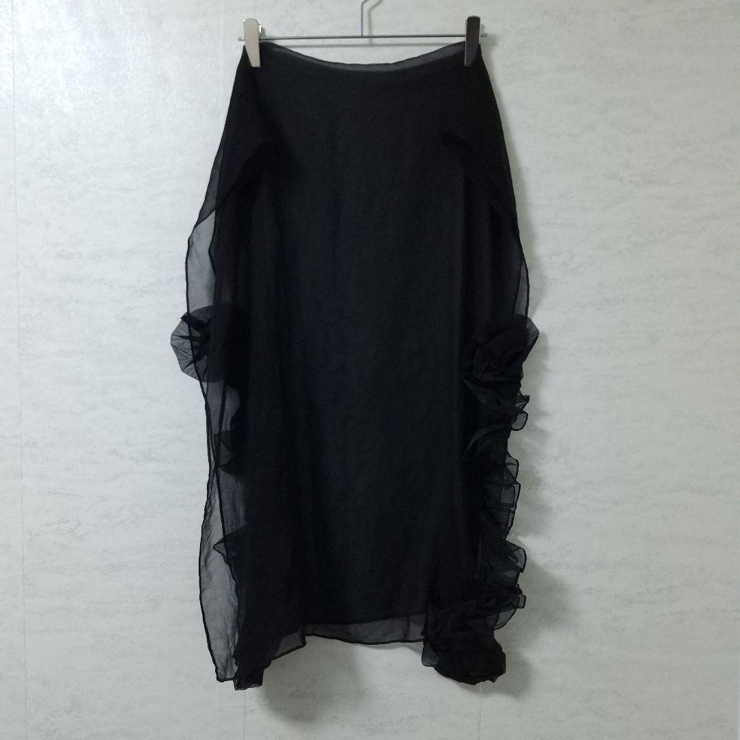 マックスマーラ 立体 花柄 デザイン ショール シアー ストール 黒