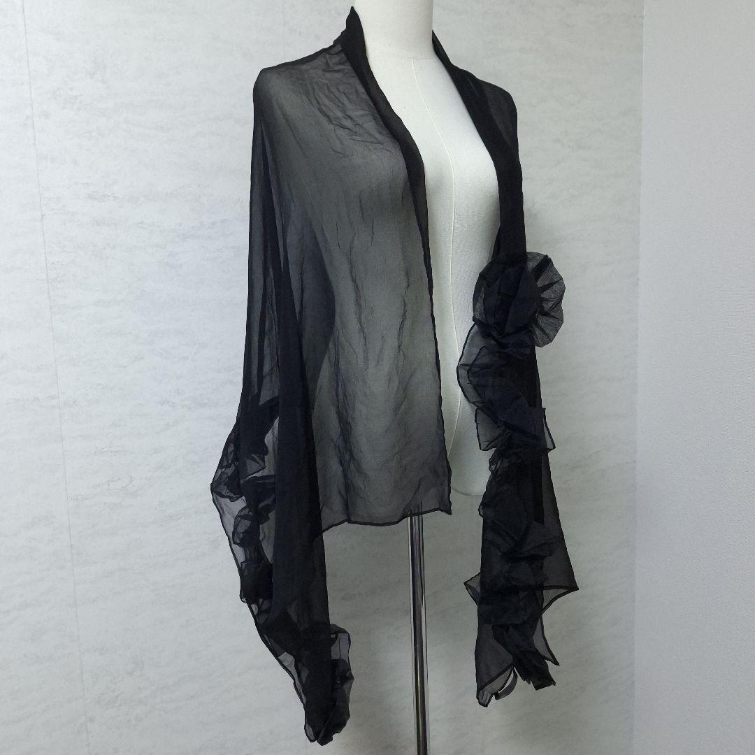 マックスマーラ 立体 花柄 デザイン ショール シアー ストール 黒