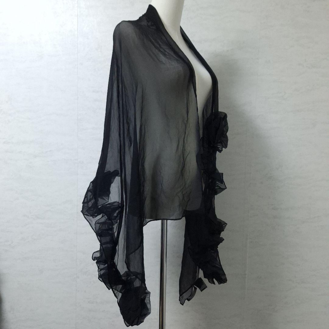 マックスマーラ 立体 花柄 デザイン ショール シアー ストール 黒