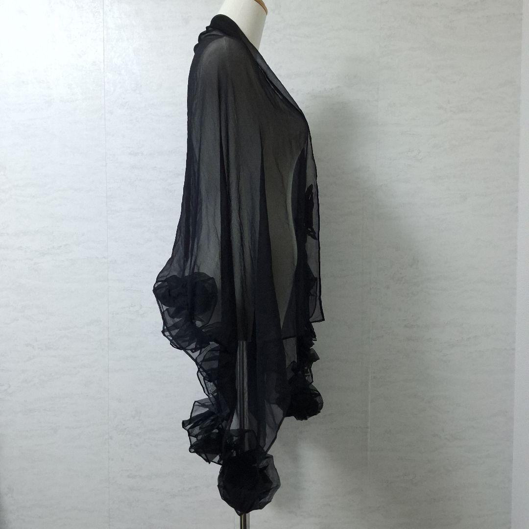 マックスマーラ 立体 花柄 デザイン ショール シアー ストール 黒