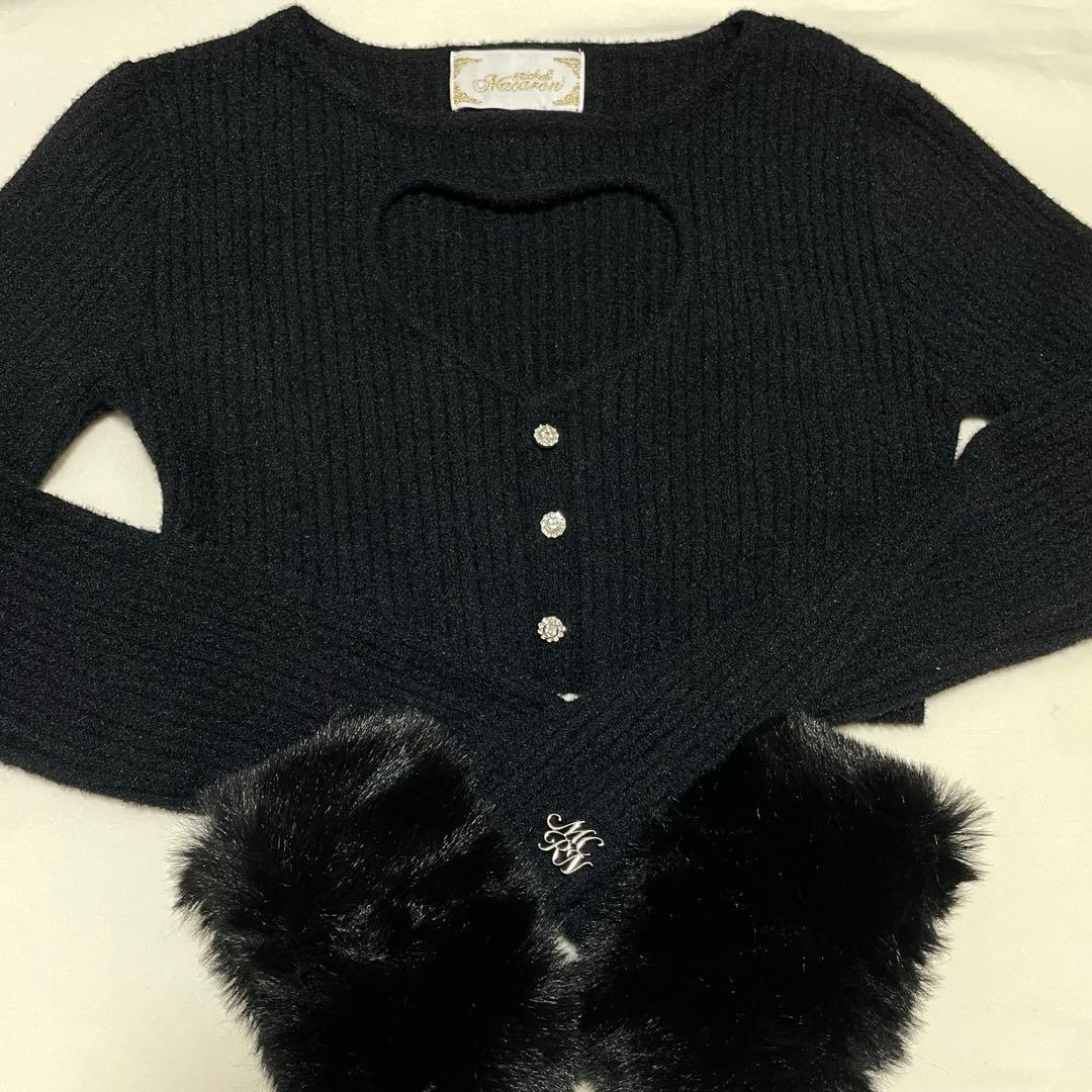 michellMacaron ハートカットニットワンピース ブラック×ホワイト