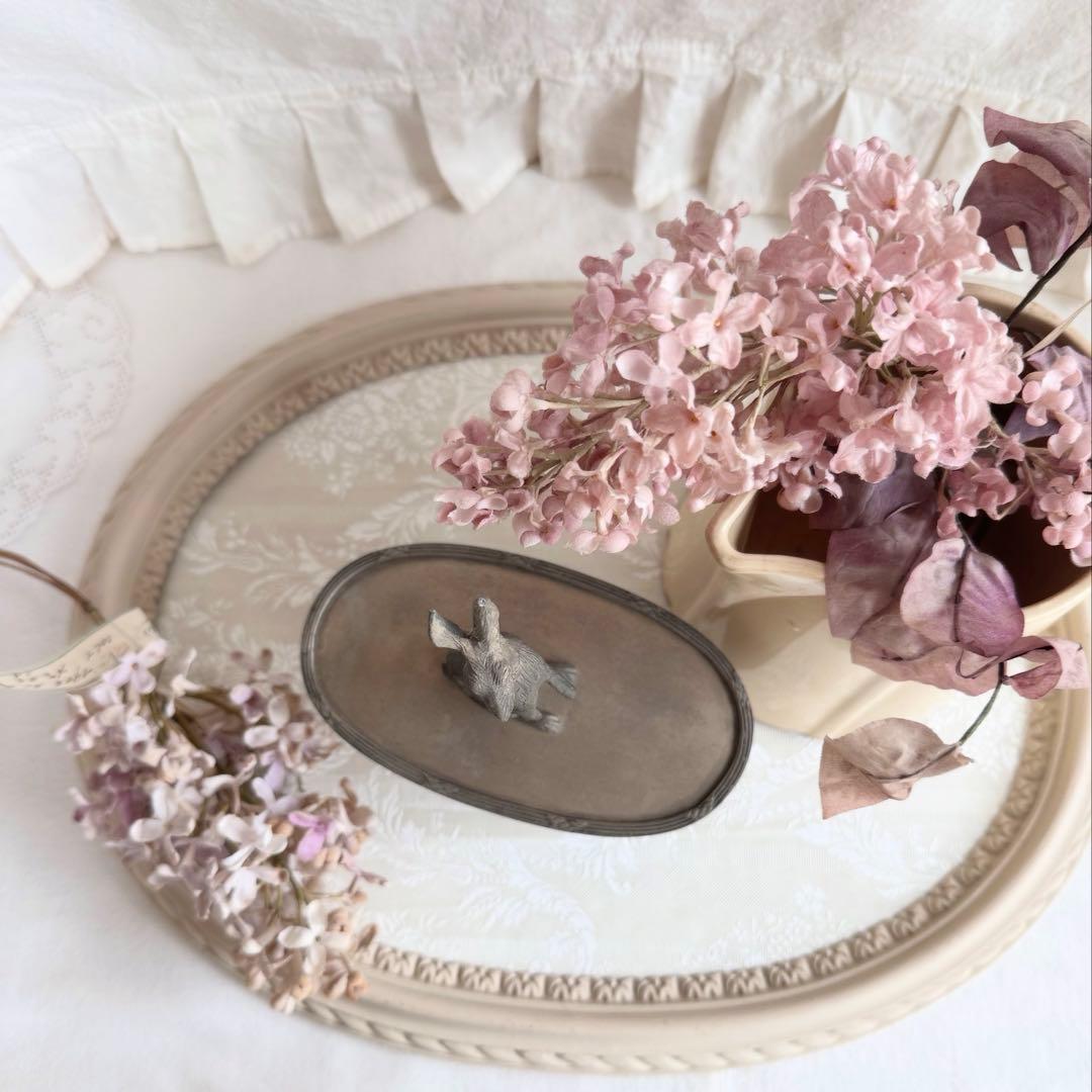 フランスアンティーク　ピューター　キャンディポット　小物入れ　うさぎ