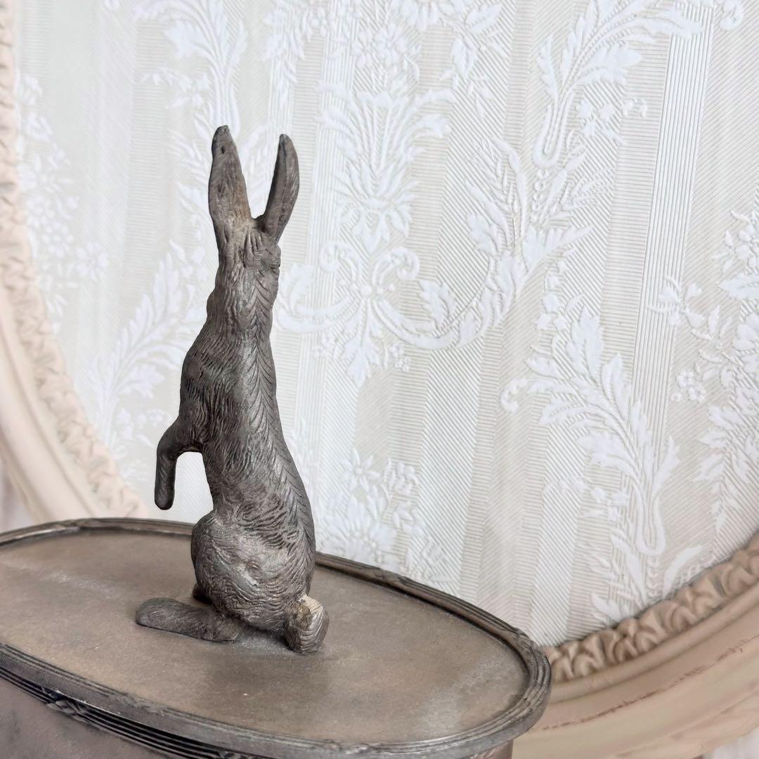 フランスアンティーク　ピューター　キャンディポット　小物入れ　うさぎ