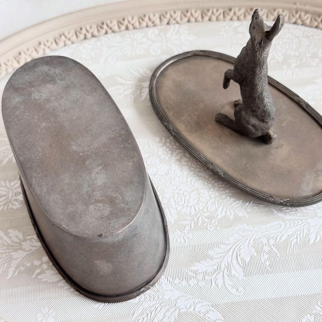 フランスアンティーク　ピューター　キャンディポット　小物入れ　うさぎ