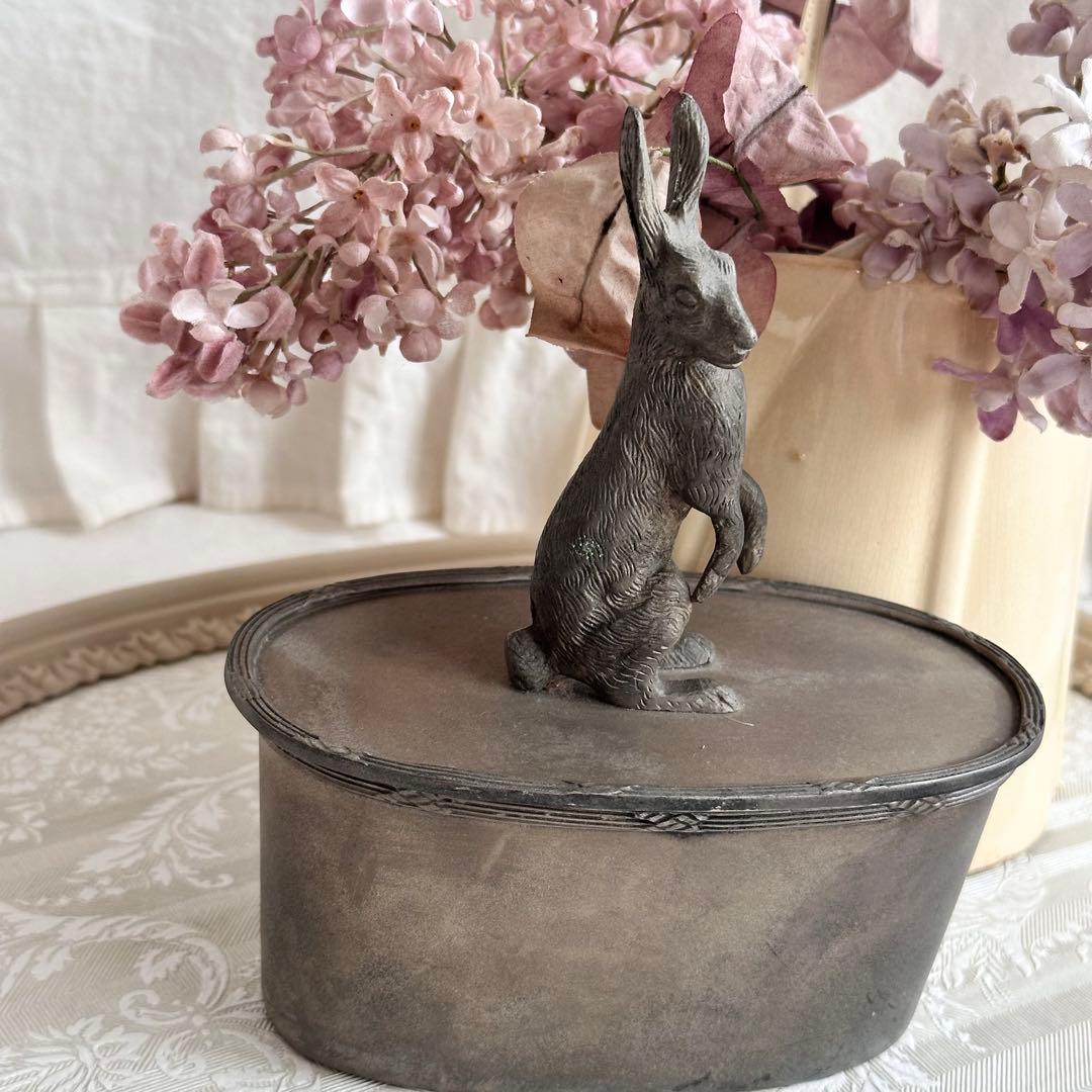 フランスアンティーク　ピューター　キャンディポット　小物入れ　うさぎ