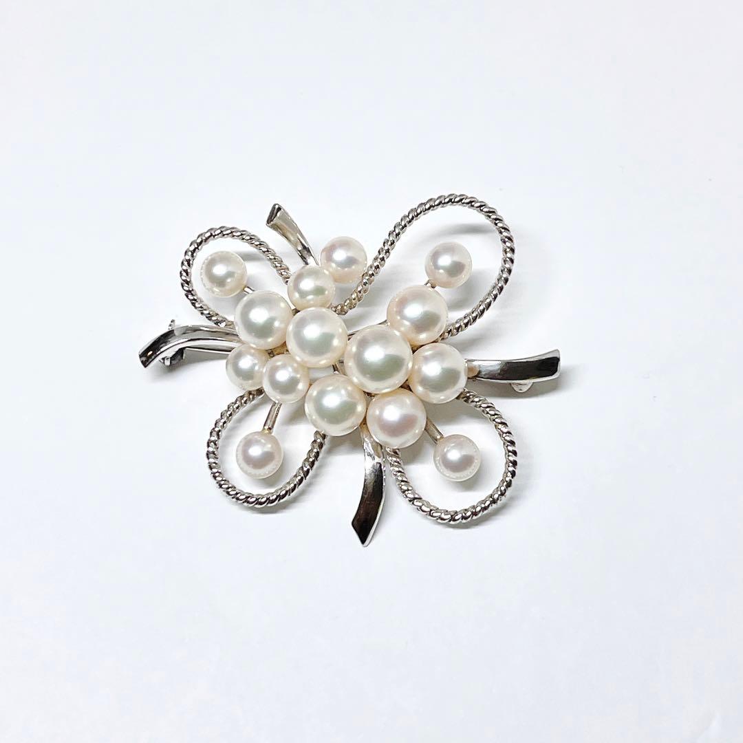 美品✨MIKIMOTOミキモト アコヤパール ブローチ 15球 フラワー リボン
