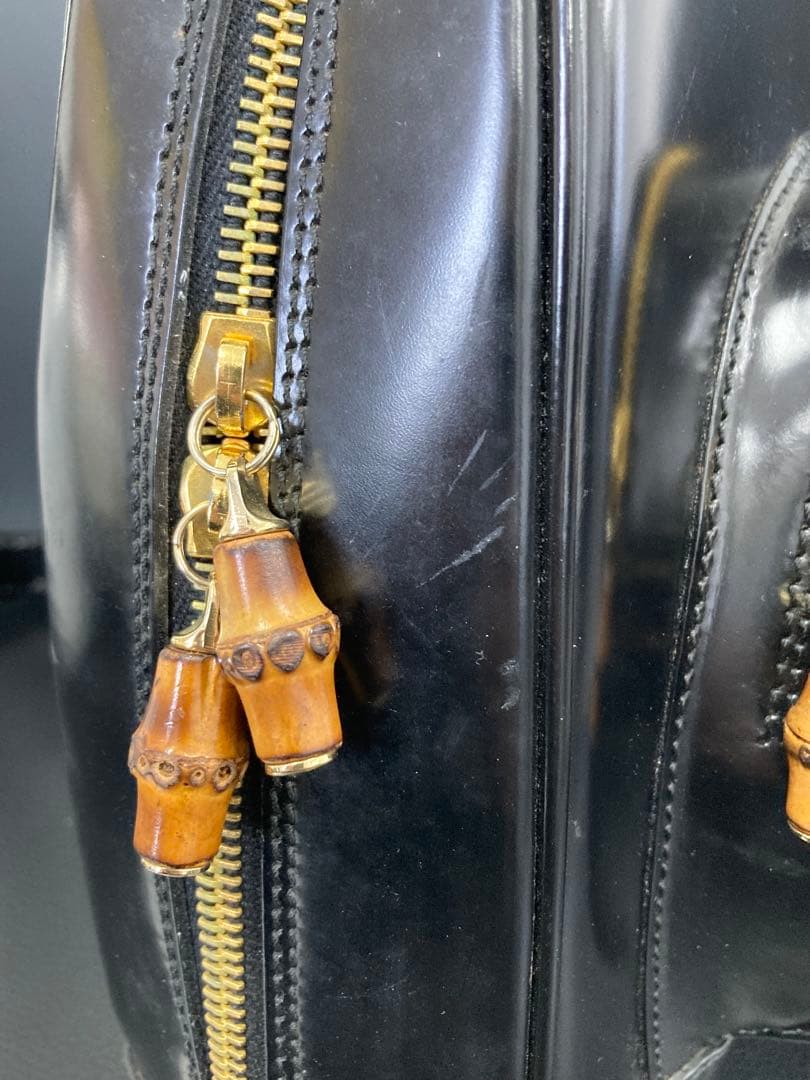 値下げ！GUCCI グッチ バンブー　ワンショルダー　バッグ エナメル　ブラック