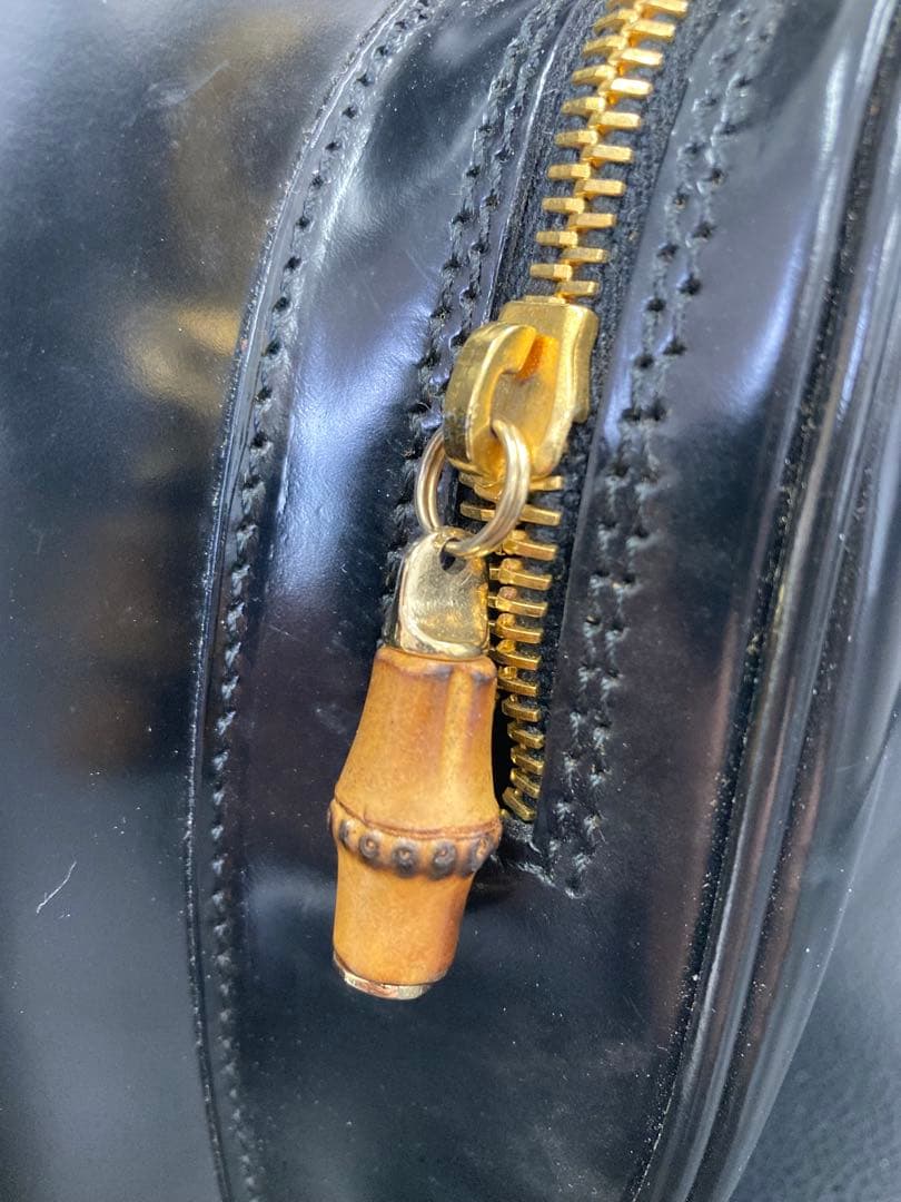 値下げ！GUCCI グッチ バンブー　ワンショルダー　バッグ エナメル　ブラック