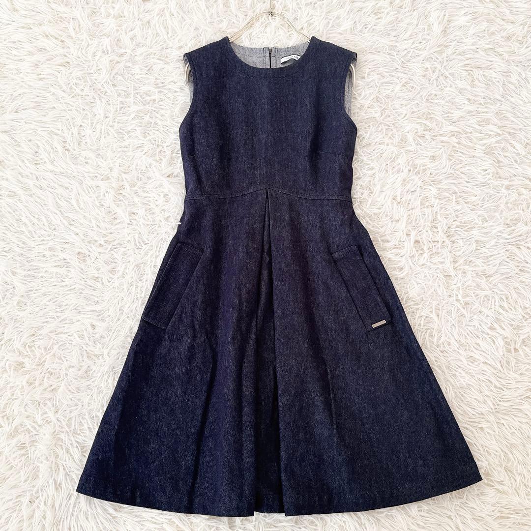 極美品✨フォクシーニューヨーク デニムワンピース タック ロゴプレート付き 38