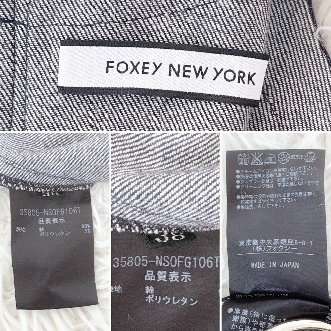 極美品✨フォクシーニューヨーク デニムワンピース タック ロゴプレート付き 38